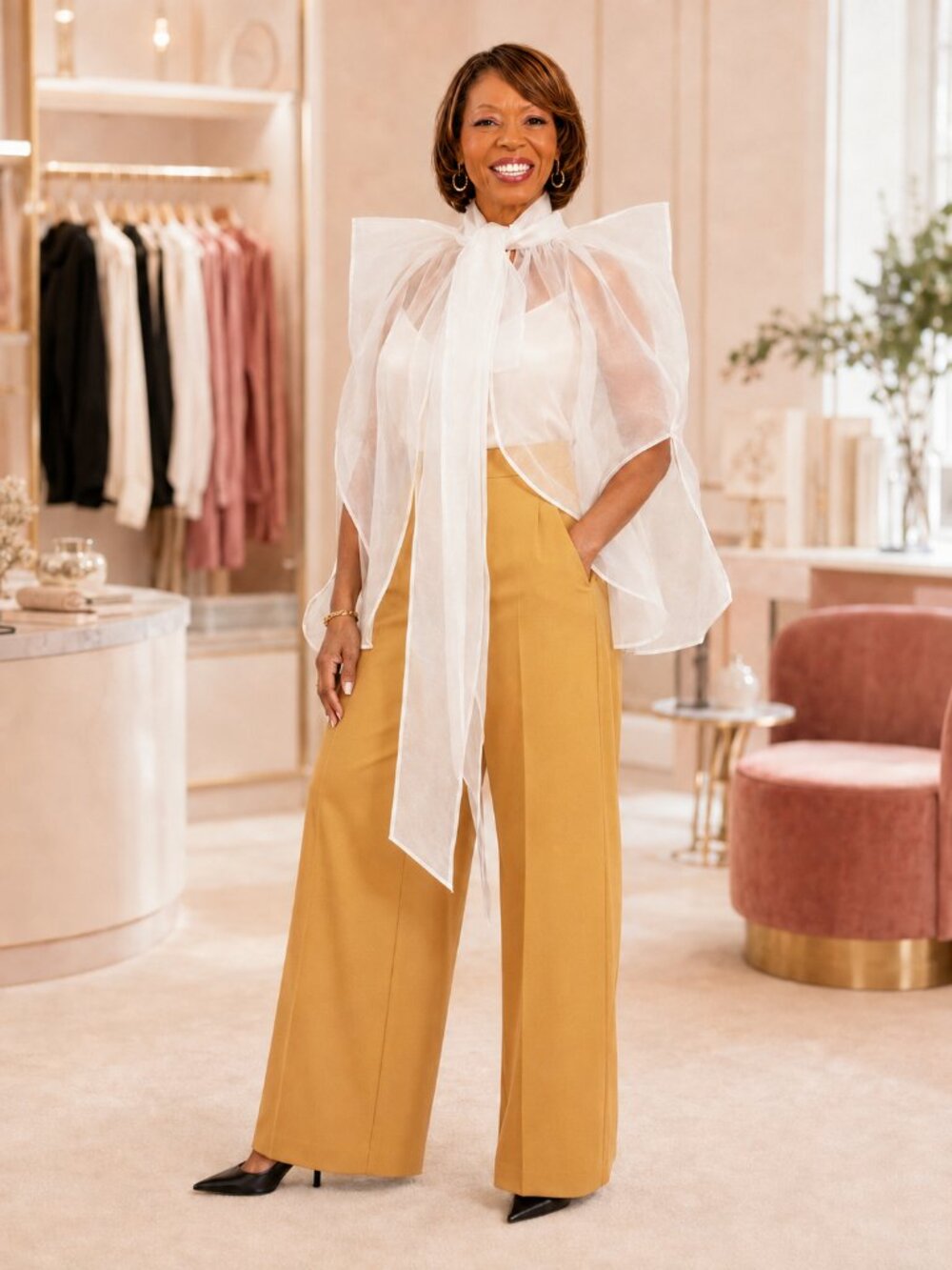 White Sheer Organza Cape Statement Top XL